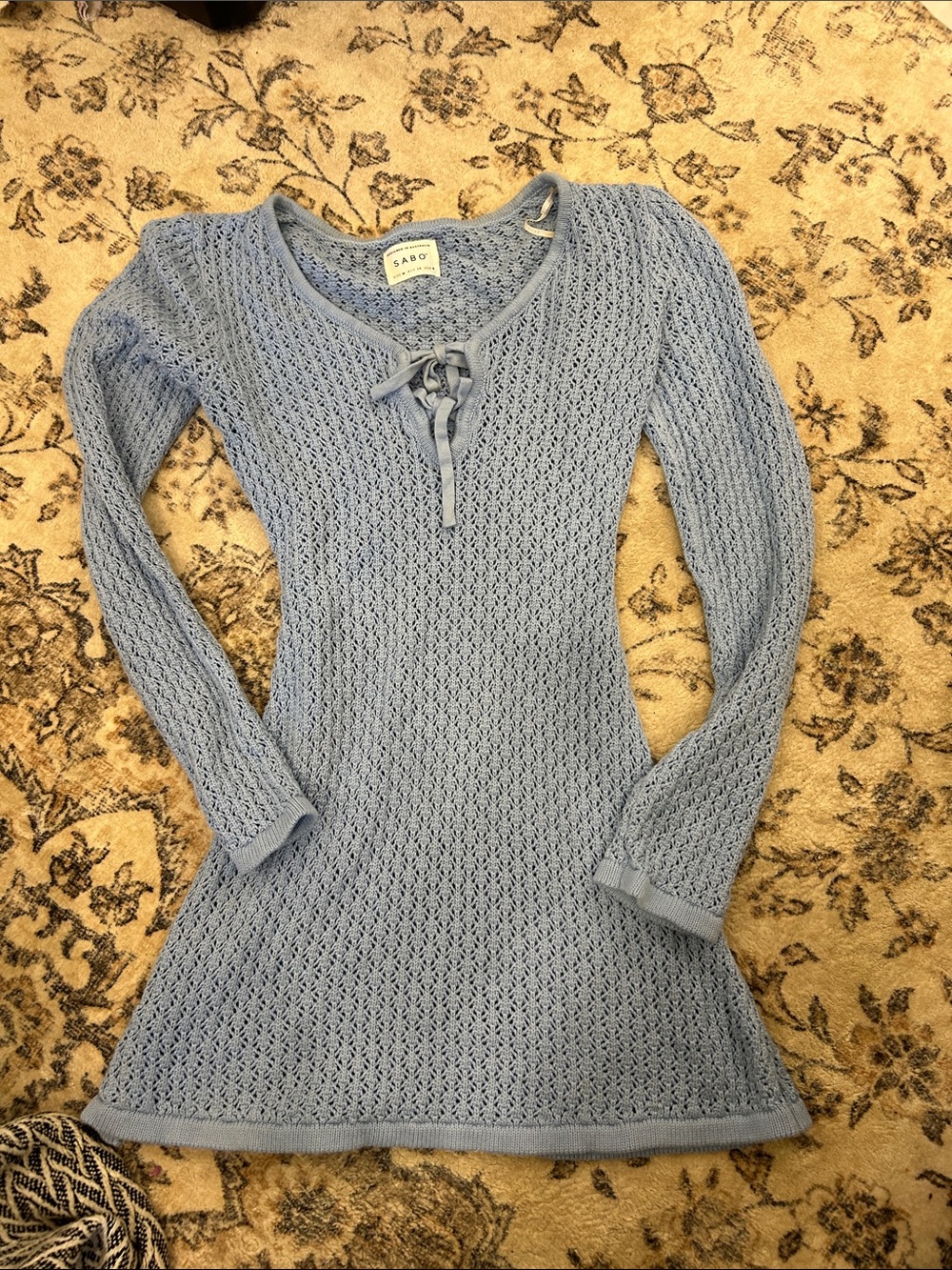Sabo Light Blue Lace-Up Mini Dress